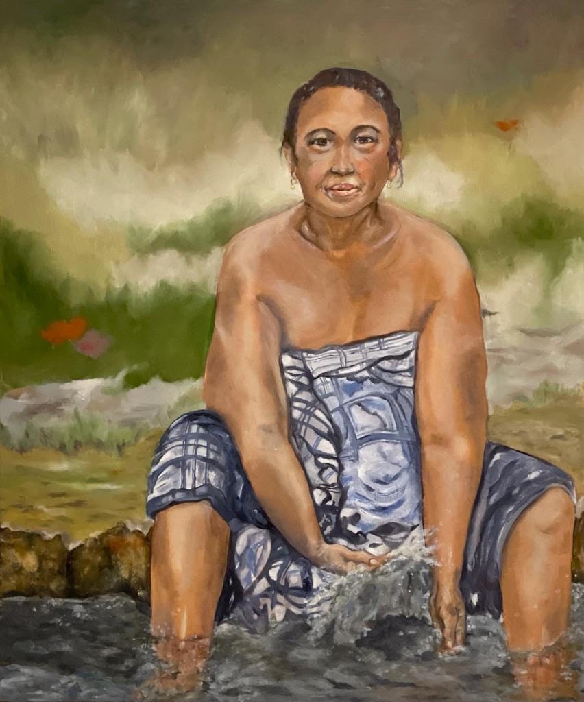 Badedende vrouw op Flores 60×50