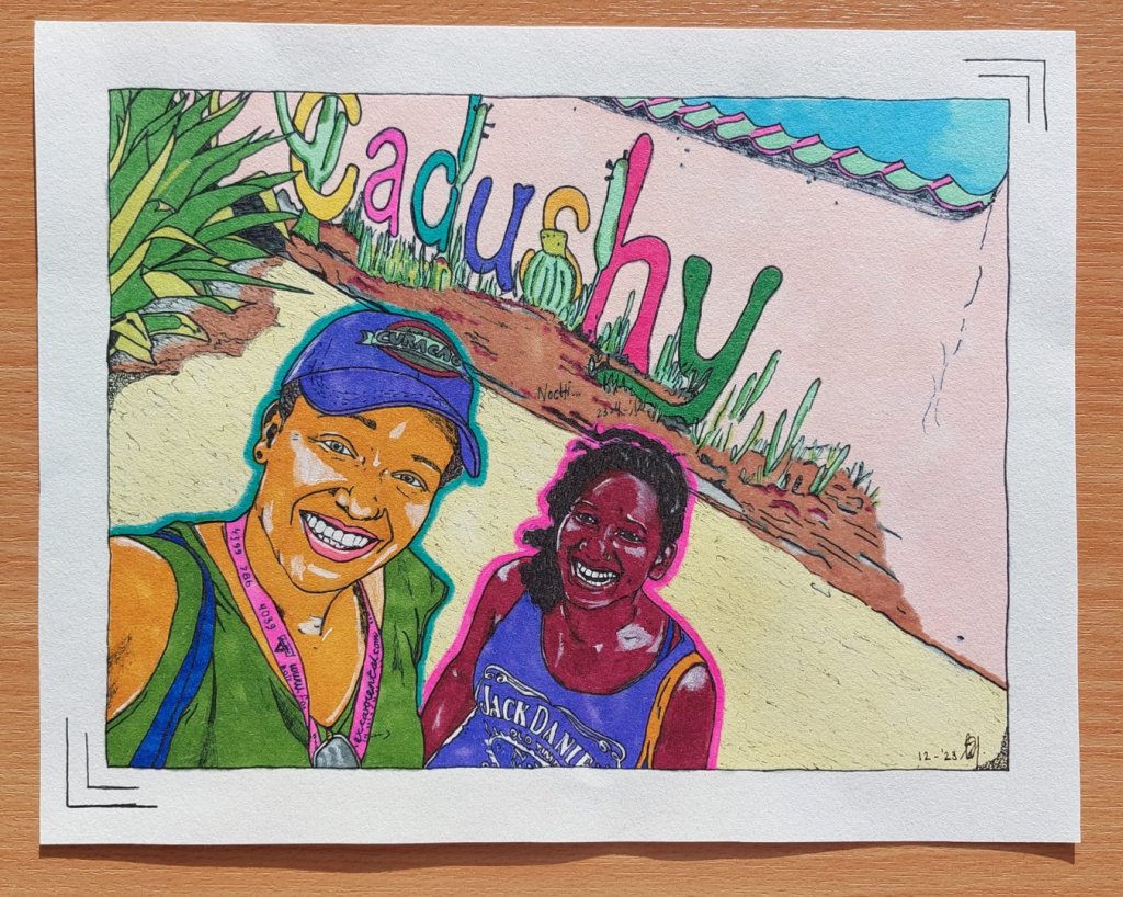 Zelfportret met beste vriendin op Curaçao
