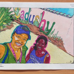 Zelfportret met beste vriendin op Curaçao