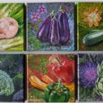 acryl - 6-groenten-acrylverf-op-doek-6-keer-20x20cm-verkocht